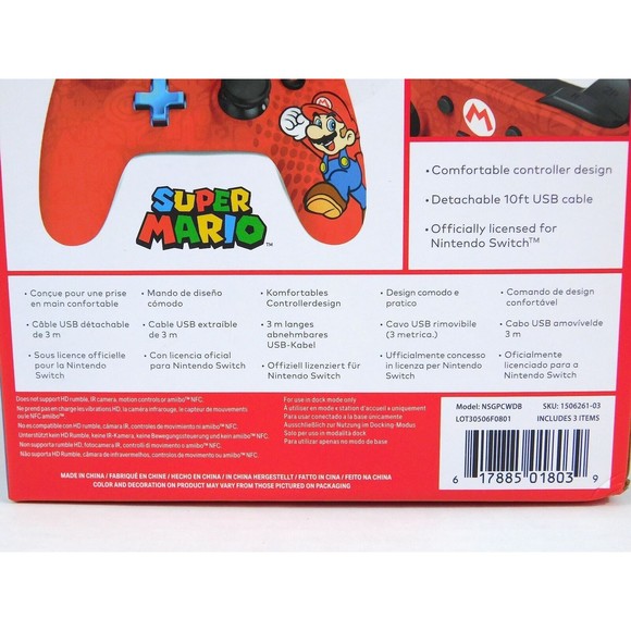 Nintendo Switch Wired Controller Super Mario PowerA Game Controller 10ft Cable - Picture 8 of 12